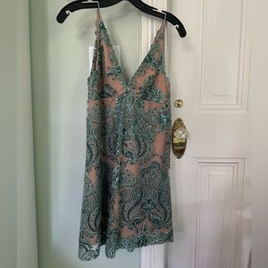 Free People Sparkle Night Shimmers Teal Mini Dress